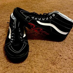 Vans high top red flame skate shoe